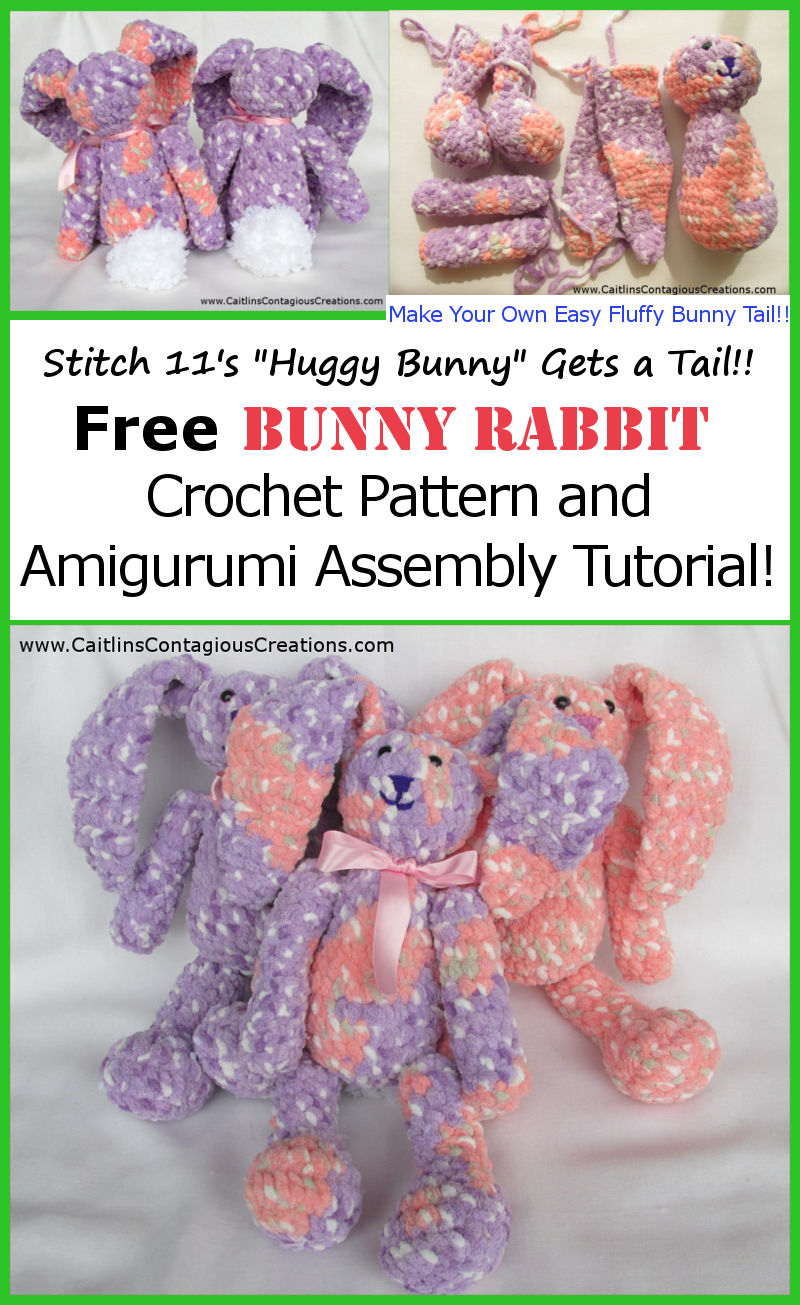 This snuggly bunny crochet pattern and amigurumi assembly tutorial are free and fun! This stuffed rabbit makes a wonderful present for baby or children!